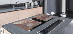 BIG KITCHEN BOARD & Induction Cooktop Cover – Glass Pastry Board DD34 Rusted textures Series: Rusted metal