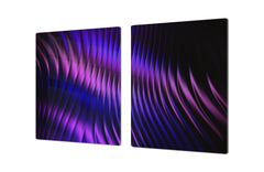 UNIQUE Tempered GLASS Kitchen Board – Impact & Scratch Resistant Cooktop cover – SINGLE: 80 x 52 cm; DOUBLE: 40 x 52 cm; DD39 Colourful Variety Series: Purple fabric 1