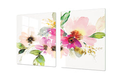 ENORMOUS Tempered GLASS Chopping Board - Flower series DD06A Watercolor Flowers