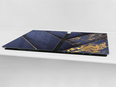 HUGE TEMPERED GLASS COOKTOP COVER – Glass Cutting Board and Worktop Saver – SINGLE: 80 x 52 cm (31,5” x 20,47”); DOUBLE: 40 x 52 cm (15,75” x 20,47”); DD40 Decorative Surfaces Series: Luxury blue panels