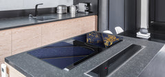 HUGE TEMPERED GLASS COOKTOP COVER – Glass Cutting Board and Worktop Saver – SINGLE: 80 x 52 cm (31,5” x 20,47”); DOUBLE: 40 x 52 cm (15,75” x 20,47”); DD40 Decorative Surfaces Series: Luxury blue panels