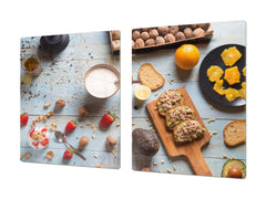 BIG KITCHEN BOARD & Induction Cooktop Cover – Glass Pastry Board - Food series DD16 Breakfast 1