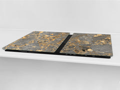 UNIQUE Tempered GLASS Kitchen Board – Impact & Scratch Resistant Cooktop cover DD32 Marbles 2 Series: Agate interwoven with gold
