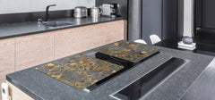 UNIQUE Tempered GLASS Kitchen Board – Impact & Scratch Resistant Cooktop cover DD32 Marbles 2 Series: Agate interwoven with gold