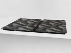 HUGE TEMPERED GLASS COOKTOP COVER – Glass Cutting Board and Worktop Saver – SINGLE: 80 x 52 cm (31,5” x 20,47”); DOUBLE: 40 x 52 cm (15,75” x 20,47”); DD40 Decorative Surfaces Series: Black waves