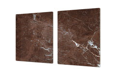 UNIQUE Tempered GLASS Kitchen Board – Impact & Scratch Resistant Cooktop cover DD32 Marbles 2 Series: Polished brown stone