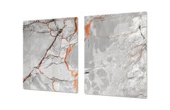 UNIQUE Tempered GLASS Kitchen Board – Impact & Scratch Resistant Cooktop cover DD32 Marbles 2 Series: Glossy slab marble texture