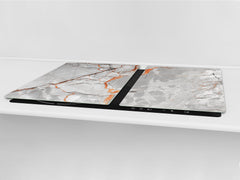 UNIQUE Tempered GLASS Kitchen Board – Impact & Scratch Resistant Cooktop cover DD32 Marbles 2 Series: Glossy slab marble texture