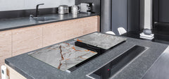 UNIQUE Tempered GLASS Kitchen Board – Impact & Scratch Resistant Cooktop cover DD32 Marbles 2 Series: Glossy slab marble texture