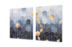 ENORMOUS Tempered GLASS Chopping Board - Induction Cooktop Cover DD36 Textures and tiles 2 Series: Golden-blue geometric abstraction