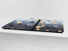 ENORMOUS Tempered GLASS Chopping Board - Induction Cooktop Cover DD36 Textures and tiles 2 Series: Golden-blue geometric abstraction