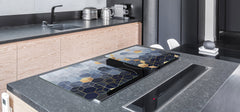 ENORMOUS Tempered GLASS Chopping Board - Induction Cooktop Cover DD36 Textures and tiles 2 Series: Golden-blue geometric abstraction