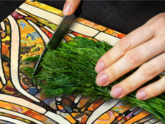 Enorm Küchenbrett aus Hartglas und Induktionskochplattenabdeckung; Food series DD16: African food