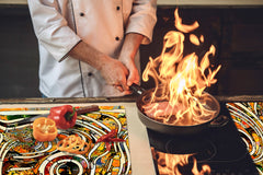 Enorm Küchenbrett aus Hartglas und Induktionskochplattenabdeckung; Food series DD16: African food