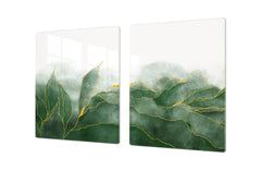 Gigantic Worktop saver and Pastry Board - Tempered GLASS Cutting Board DD21 Marbles 1 Series: Green marble leaves