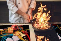 Enorm Küchenbrett aus Hartglas und Induktionskochplattenabdeckung; Food series DD16: African food