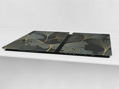 HUGE Cutting Board – Worktop saver and Pastry Board – Glass Kitchen Board DD37 Vintage leaves and patterns Series: Floral art deco