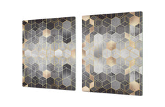 ENORMOUS Tempered GLASS Chopping Board - Induction Cooktop Cover DD36 Textures and tiles 2 Series: Golden-black geometric abstraction