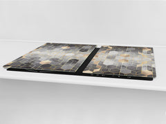 ENORMOUS Tempered GLASS Chopping Board - Induction Cooktop Cover DD36 Textures and tiles 2 Series: Golden-black geometric abstraction