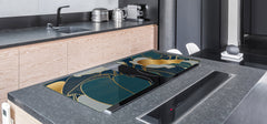BIG KITCHEN BOARD & Induction Cooktop Cover – Glass Pastry Board – SINGLE: 80 x 52 cm (31,5” x 20,47”); DOUBLE: 40 x 52 cm (15,75” x 20,47”); DD41 Tropical Leaves Series: Art deco wallpaper 2