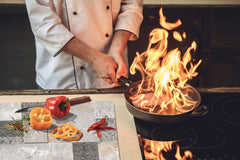 HUGE Cutting Board – Worktop saver and Pastry Board – Glass Kitchen Board DD37 Vintage leaves and patterns Series: Stone mosaic background