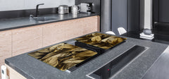 BIG KITCHEN BOARD & Induction Cooktop Cover β Glass Pastry Board β SINGLE: 80 x 52 cm (31,5β x 20,47β); DOUBLE: 40 x 52 cm (15,75β x 20,47β); DD41 Tropical Leaves Series: Precious leaves
