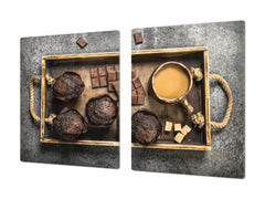 Tempered GLASS Cutting Board - Glass Kitchen Board; Cakes and Sweets Serie DD13 Muffins 1