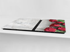 Cubierta de placa de inducción - Tabla para cortar vidrio - Serie de flores DD06B Rosa roja 2