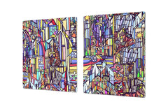 HUGE TEMPERED GLASS CHOPPING BOARD ; Moroccan design Series DD21 City daytime