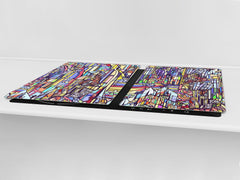 HUGE TEMPERED GLASS CHOPPING BOARD ; Moroccan design Series DD21 City daytime