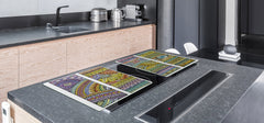 HUGE TEMPERED GLASS CHOPPING BOARD ; Moroccan design Series DD21 Ethnic stripes