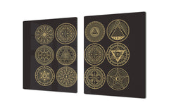 HUGE TEMPERED GLASS CHOPPING BOARD ; Moroccan design Series DD21 Esoteric symbols