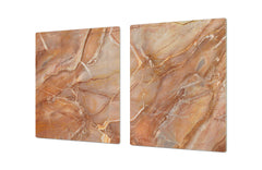 UNIQUE Tempered GLASS Kitchen Board – Impact & Scratch Resistant Cooktop cover DD32 Marbles 2 Series: Brown marble pattern