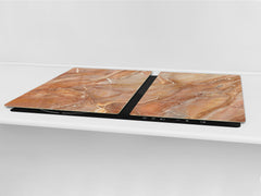 UNIQUE Tempered GLASS Kitchen Board – Impact & Scratch Resistant Cooktop cover DD32 Marbles 2 Series: Brown marble pattern