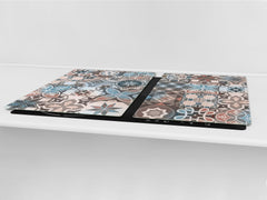 HUGE Cutting Board – Worktop saver and Pastry Board – Glass Kitchen Board DD37 Vintage leaves and patterns Series: Spanish mosaic tiles