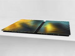 UNIQUE Tempered GLASS Kitchen Board – Impact & Scratch Resistant Cooktop cover – SINGLE: 80 x 52 cm; DOUBLE: 40 x 52 cm; DD39 Colourful Variety Series: Colorful wavy design 2