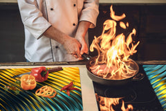 UNIQUE Tempered GLASS Kitchen Board – Impact & Scratch Resistant Cooktop cover – SINGLE: 80 x 52 cm; DOUBLE: 40 x 52 cm; DD39 Colourful Variety Series: Colorful wavy design 2