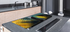 UNIQUE Tempered GLASS Kitchen Board – Impact & Scratch Resistant Cooktop cover – SINGLE: 80 x 52 cm; DOUBLE: 40 x 52 cm; DD39 Colourful Variety Series: Colorful wavy design 2