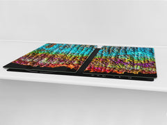 BIG KITCHEN BOARD & Induction Cooktop Cover – Glass Pastry Board DD34 Rusted textures Series: Oxidized copper abstraction