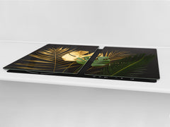 BIG KITCHEN BOARD & Induction Cooktop Cover β Glass Pastry Board β SINGLE: 80 x 52 cm (31,5β x 20,47β); DOUBLE: 40 x 52 cm (15,75β x 20,47β); DD41 Tropical Leaves Series: Leaves texture on black background