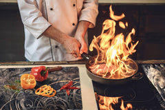 Enorm Küchenbrett aus Hartglas und Induktionskochplattenabdeckung; Food series DD16: African food