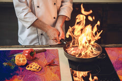 GIGANTIC CUTTING BOARD and Cooktop Cover - Glass Kitchen Board; SINGLE: 80 x 52 cm (31,5” x 20,47”); DOUBLE: 40 x 52 cm (15,75” x 20,47”); DD42 Paintings Series: Impressionist sky 1
