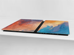 GIGANTIC CUTTING BOARD and Cooktop Cover - Glass Kitchen Board; SINGLE: 80 x 52 cm (31,5” x 20,47”); DOUBLE: 40 x 52 cm (15,75” x 20,47”); DD42 Paintings Series: Impressionist sky 2