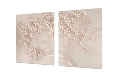 UNIQUE Tempered GLASS Kitchen Board – Impact & Scratch Resistant Cooktop cover – SINGLE: 80 x 52 cm; DOUBLE: 40 x 52 cm; DD39 Colourful Variety Series: Beige decorative tree