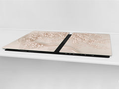 UNIQUE Tempered GLASS Kitchen Board – Impact & Scratch Resistant Cooktop cover – SINGLE: 80 x 52 cm; DOUBLE: 40 x 52 cm; DD39 Colourful Variety Series: Beige decorative tree