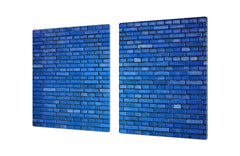GIGANTIC CUTTING BOARD and Cooktop Cover - Glass Kitchen Board DD35 Textures and tiles 1 Series: Blue brick background