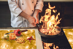 UNIQUE Tempered GLASS Kitchen Board – Impact & Scratch Resistant Cooktop cover – SINGLE: 80 x 52 cm; DOUBLE: 40 x 52 cm; DD39 Colourful Variety Series: Golden pearls