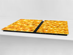 UNIQUE Tempered GLASS Kitchen Board – Impact & Scratch Resistant Cooktop cover – SINGLE: 80 x 52 cm; DOUBLE: 40 x 52 cm; DD39 Colourful Variety Series: Shiny yellow surface