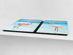 Gigantic Worktop saver and Pastry Board - Tempered GLASS Cutting Board Animals series DD01 Flamingos