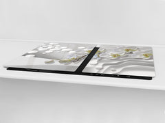 Cubierta de placa de inducción - Tabla para cortar vidrio - Serie de flores DD06B Orquidea Blanca 1